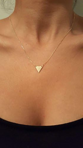 14k Solid Gold, triangle necklace, shipping worldwide, Gold necklace, 2 necklace together, Jewelry, Gold, engraved on it, personalize