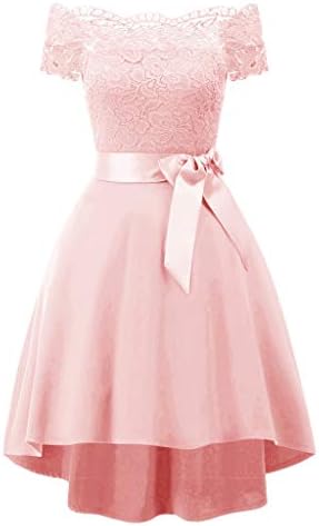 Bestoppen Women Lace Scallop Bardot Dip Hem Vintage Pinup Elegant Dress, Women Formal Mini Lace Chiffon Dress Prom Evening Party Cocktail Bridesmaid Gown
