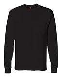 Hanes Men's Tagless Long Sleeve T-Shirt with a Pocket - Large - Black