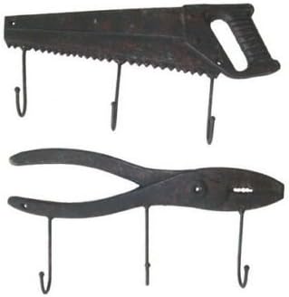2pce 36cm Cast Iron Tools Key Rack 2 Assorted Saw and Spaner for the Tool Shed