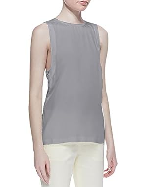 Theory Womens Low Cut Silk Poplin Tank Blouse Smoke Large