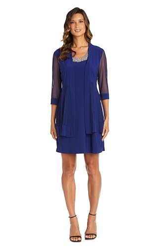 R&M Richards Women's Tailored 2-Piece Pleated Swing Jacket Dress Set with Beade…