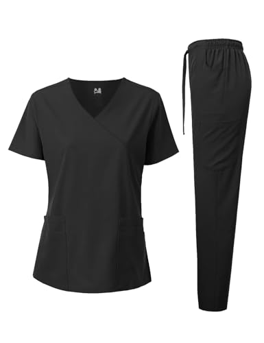 Dagacci Medical Uniform Women's 4-Way Stretch Fitted Y Neck Natural Scrub Set