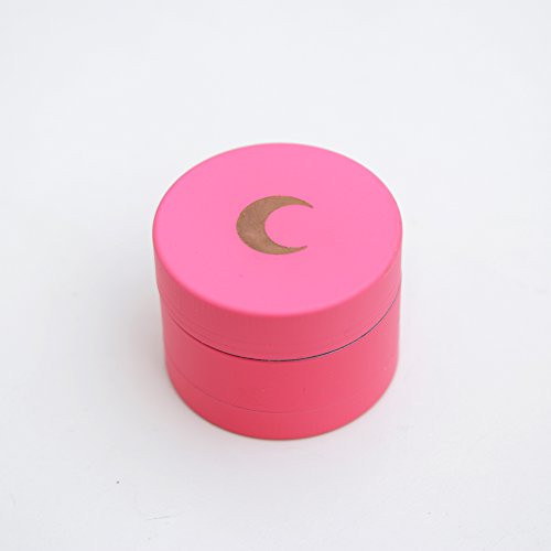 Small Matte Pink Spice Herb Grinder (1.5 inch) Gold Moon Engraving with Pollen Catcher and Scraper Magnetic Seal Perfect for Purse, Pouch or Small Bag