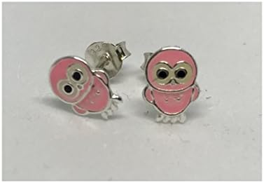 Children's Light Pink Owl Silver Earrings - Ear Studs with Epoxy
