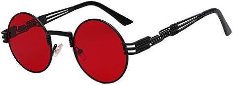 The Bad and Boujee's Sunglasses Steampunk Trendy Hip Hop Shades (Black Frame + Sea Red Lens)