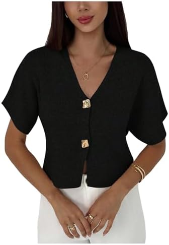 SOLY HUX Women's Short Sleeve Cardigan Sweater Spring Office