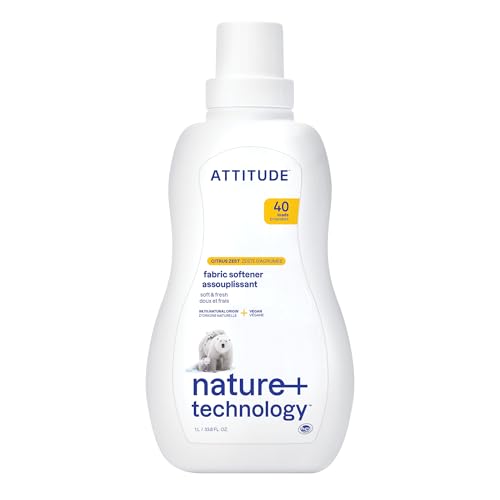 ATTITUDE Liquid Fabric Softener, Plant-Based & Vegan, HE Compatible, Naturally Derived, Citrus Zest Scent, 40 Loads, 33.8 Fl Oz