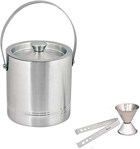 Kosma Stainless Steel Double Wall Ice Bucket 1.5 Litre with"Free" Ice Tong & Double Spirit Measure 30/60ml