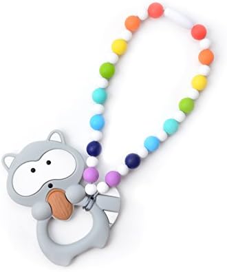 Nummy Beads Rainbow Raccoon Teether Toy Attaches To Baby Carrier, Car Seat, High Chair, Stroller or Diaper Bag