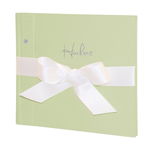 "Naples" Wedding Album, Mint, Expandable, Elegant Wedding Album, Linen Cover in Delicate Mint with White Bow and Embossed "Wedding" in Silver, Handmade in Germany