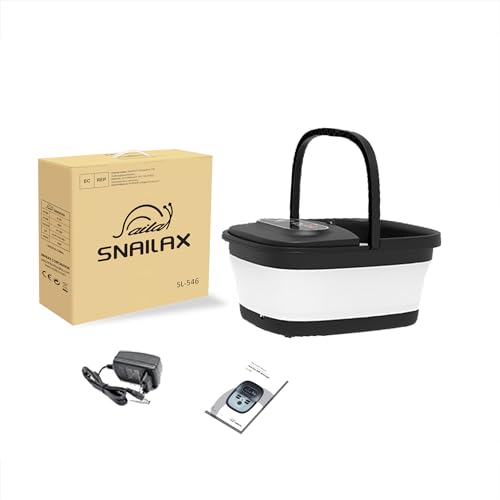 Snailax Folding Foot Bath with Massage and Heating, Shiatsu Wheeled Bubble Bath | 14 Heat Levels | Bubbles | Red Light | Timer, Electric Bathtub 35°C - 48°C, Foot Massager