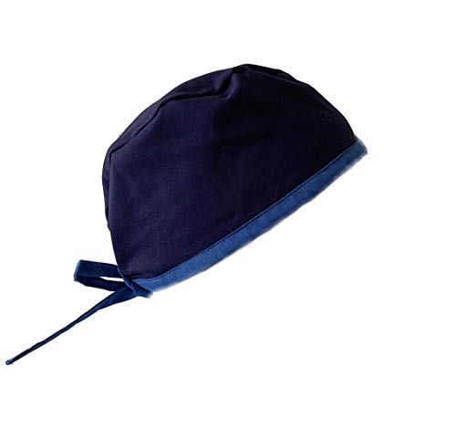 Grace N May Unisex Mens Tie Back Scrub Cap Different Print and Pattern (Unisex Blue Navy and Light Blue Trim)