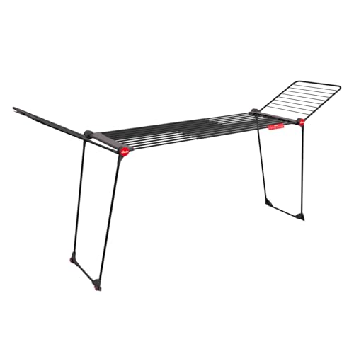 Vileda Infinity Flex Ultimate Wäscheständer Black Edition | Ausziehbares schwarzes Teleskopgestell, XXL-Trockenstäbe | Klappbar & Vormontiert - Weniger Abdrücke für große Textilien | Comfort-Pack