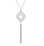 YOUMI Long Necklace for Women Layered Rhombus Leaf Drop Tassel Pendant Necklace Y Lariat Sweater Necklace(Silver)