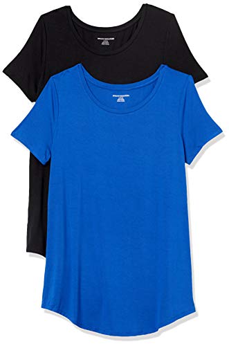 Amazon Essentials Womens Short-Sleeve Scoopneck Tunic, Pack of 2, Cobalt Blue/Black, S