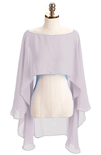 Hotshawl Capelets for women Chiffon Cape Shawls and Wraps for Evening Dress Wedding Capes Cover Up (Gray) - Thumbnail 5