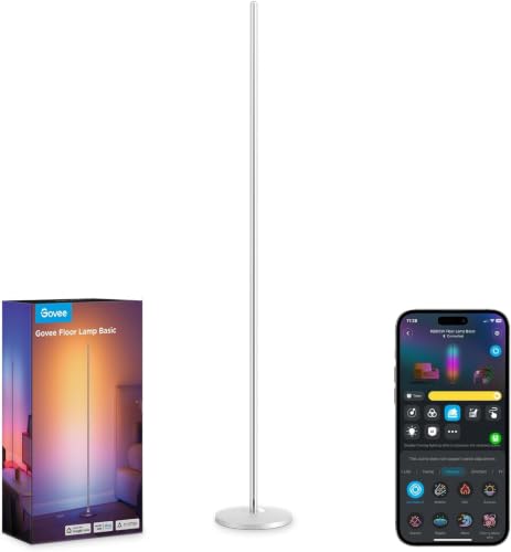 Govee RGBIC Lámpara de Pie LED, Smart Lampara Salon Moderna, Color Plata | Compatible con Alexa y Google Assistant, 16 Millones de Colores DIY, 80+ Modos de Escena, Sincronización Musical, Para Salón