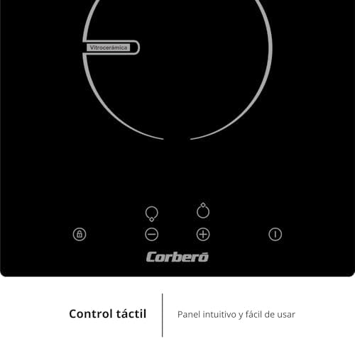 Corberó – Placa Vitrocerámica Domino 2 zonas | CCVGD25BF | 9 Niveles de Potencia | Control Táctil | Potencia 2900 W | Desconexión Automática | Bloqueo Infantil |Indicador Calor Residual |Negro