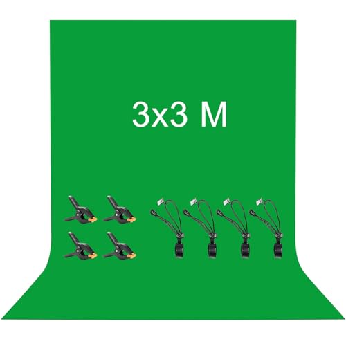 Vevelux 3x3M Green Screen Fotografie-Hintergrund mit 8 große Studio Klemmen