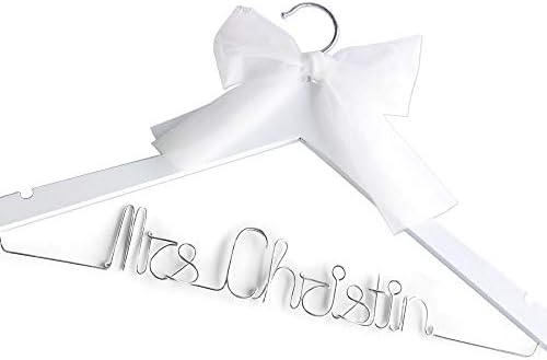 Personalized Bride and Groom Hanger Set, Custom Wedding Hanger Engagement Gift, Shower Gift, Mr Mrs Hangers (White Hanger)