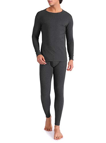 David Archy Men s Ultra Soft Warm Stretchy Cotton Fleece Lined Base Layer Top & Bottom Thermal Set Long John with Fly (XL, Heather Dark Gray)