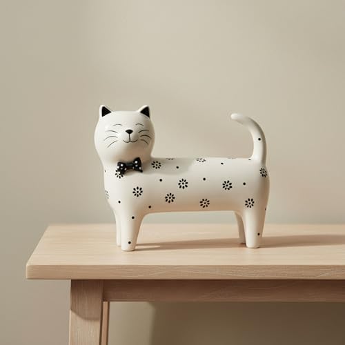Ceramic Cat Figurine Sculpture – Artful Cat Decor for Relaxed Room Decor, Shelf…