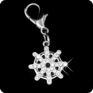 PURELY CHARMING Pet Charm / Pendant with Handset Swarovski Crystals - Nautical Ship's Wheel