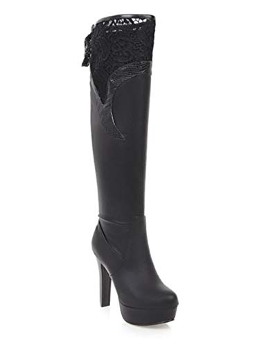 zgshnfgk Women's Round Toe high Heel Platform lace Long Boots