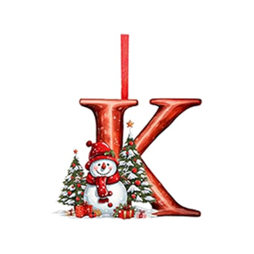 Christmas Tree Letter Pendants Acrylic Hanging Letters Ornaments DIY Letter Hanging Pendant Christmas Decorations with Snowman & Festive Patterns for Xmas Tree, Home, Party Decorations (Snowman-K)
