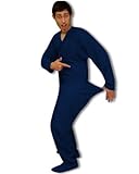 PajamaCity Navy Blue Footed Pajamas for Adults Navy Blue Cotton Flannel with Drop Seat