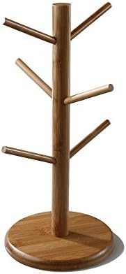 Coffee Mug Rack with 6 Hooks Air Drying Stand Tea Cup Rack Removable Bamboo Mug Stand
