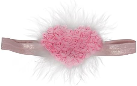 PLH Bows Soft Elastic Rosebud Heart Baby Headband (Pink)