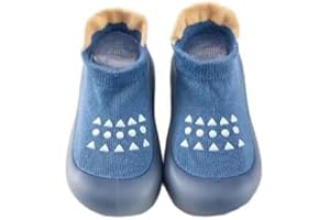 Dexspoeny 1 Pair Baby Shoes, Baby Socks Shoes Boys/Girls Walkers Shoes Non-Skid Slipper Shoes with Soft Rubber Sole Toddle Sneaker Grey, Blue, Pink, Coffee, Caramel