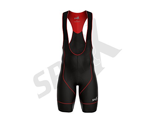 Sparx Elite Cycling Bib Shorts Bike Racing Bibs Bicycle Bib Short CoolMax (XL, Black/Red)