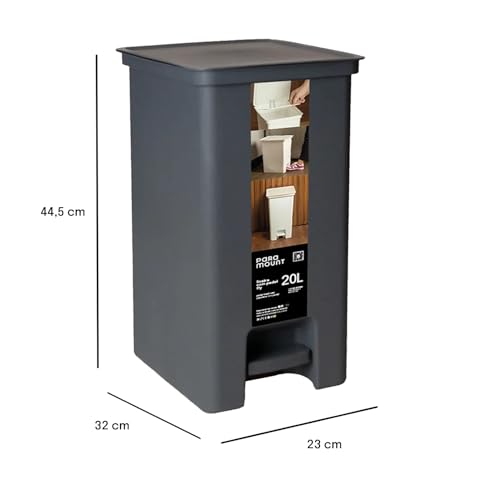 Lixeira Fly com Pedal 20L Paramount – Lixeira Plástica Grande com Tampa, Abertura sem Contato, Mais Higiene e Praticidade, Ideal para Cozinha, Escritório, Área Gourmet (cinza Chumbo)