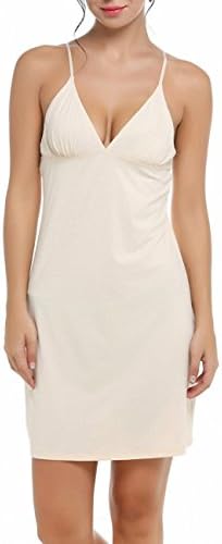 Ekouaer Sleepwear Women's Sexy V-Neck Chemise Dress Nightgown Slip S-XXL Sleeveless Nightwear S M L XL XXL nude S