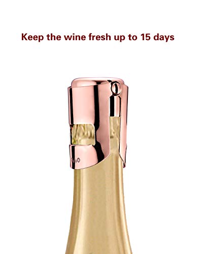 OWO Champagne Stopper, Stainless Steel Bottle Plug Sealer for Sparkling Wine, Superior Leak-Proof Bubble Retaining Saver, No Sharp Edge, No Spill, Fizz Saver, Passed Press Test (Gold & Rose Gold) - Thumbnail 4
