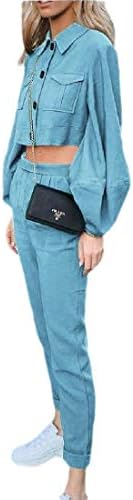 Women's Tracksuit 2 Piece Outfits Button Down Short Jacket and Bodycon Pants