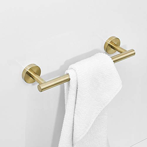 Bathroom Hardware Set 12''Towel Bar, Toilet Paper Holder, Towel Ring, Robe Hook,Brushed Gold Wall Mounted Bath Hardware Accessory Set