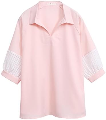 Mayuki Women's Shirt with Checked Sleeve Panel One Size Pink [Japanese/Korean Fashion]