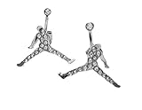 Michael Air Jordan Jumpman Silver Tone CZ Stud Hip Hop Bling Earrings