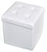 Fresh Home Elements FHE 15” Tufted Folding Storage Ottoman Cube, 15 x 15 x 15, White Vegan Faux Leather, Easy Transformation for Extra Storage, Seating, and Foot Rest, Family, Guests, Decluttering