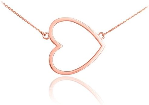14k Rose Gold Dainty Pink Sideways Open Heart Necklace (16 Inches)