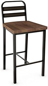 Amisco Accord Metal Counter Stool in Semi-transparent Gun Metal Finish and Medium Brown Distressed Wood