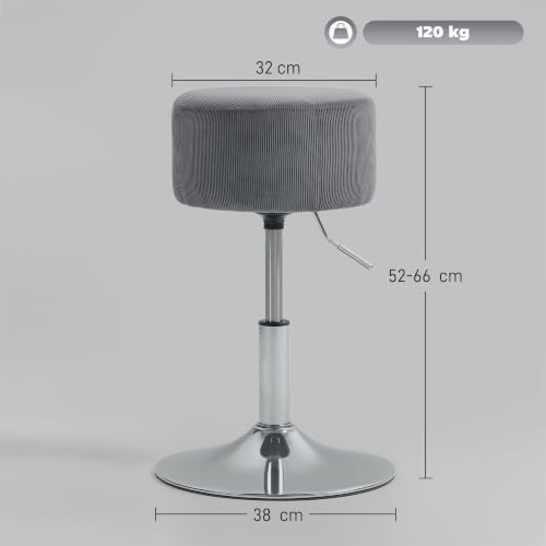 Taburete de Bar Giratorio 360° Regulable en Altura 52-66 cm Gris