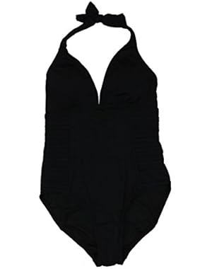 Plunge Pleated Halter One Piece Bathing Suit