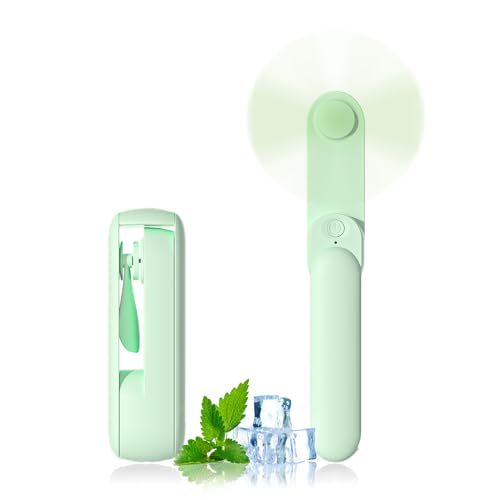 Portable Handheld Fan, 2 IN 1 Mini Hand Fan, Battery Operated [8-15 Working Hours], USB Rechargeable Personal Foldable Fan for Indoor, Small Pocket Fans Travel Essentials for Outdoor (Green)