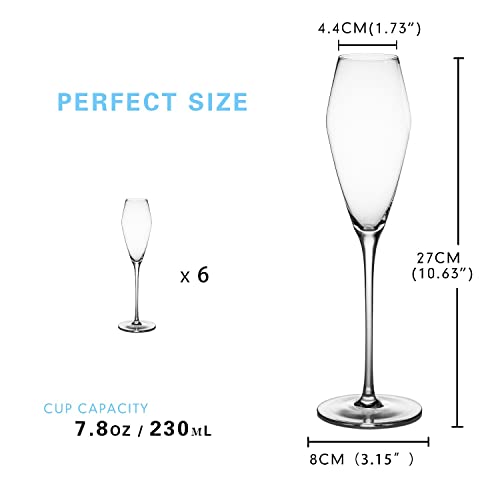 Hand Blown Premium Crystal Champagne Glasses Set of 6 Elegant Flutes