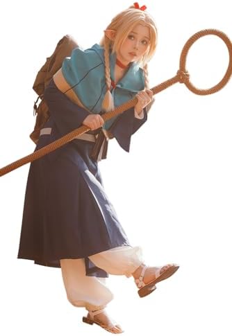 marcille black dress Delicious In Dungeon Marcille Black Dress Headscarf Tail Cosplay Costume  Set